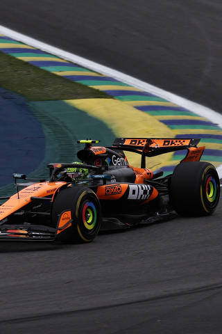 Formula One F1 - Sao Paulo Grand Prix - Autodromo Jose Carlos Pace, Sao Paulo, Brazil - November 9, 2025 McLaren's Lando Norris in action during the race REUTERS/Amanda Perobelli